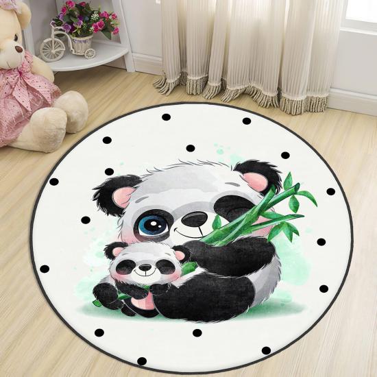 Sevimli Panda Yuvarlak Çocuk Halısı