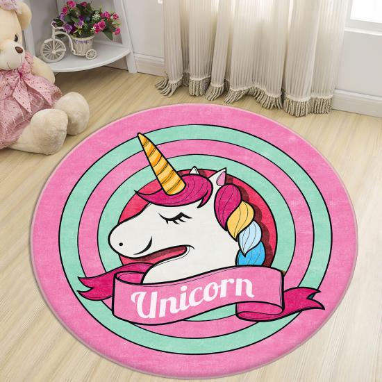 Sevimli Unicorn Yuvarlak Çocuk Halısı
